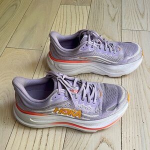 Hoka Bondi 9 Women's Lavender Running Sneakers with Orange Logo Accents